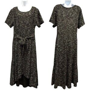 Lane Bryant Hi Lo Dress Tie Waist Stretch Tweed Short Sleeve Black Womens